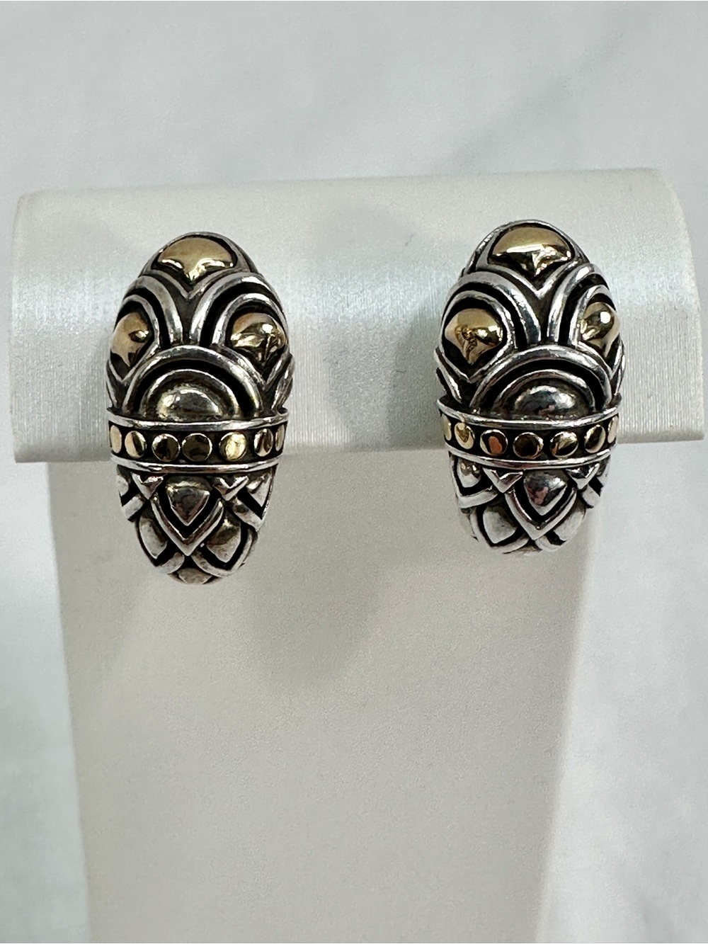 Vtg John Hardy Naga 18k Gold & 925 Sterling Silver Shrimp Pierced Earrings
